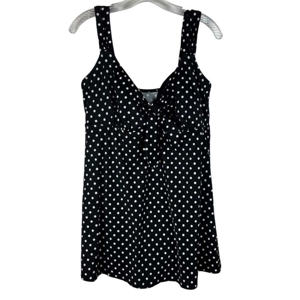 Croft & Barrow Black White Polka Dot Longline Swim Dress Plus Size 20W Modest